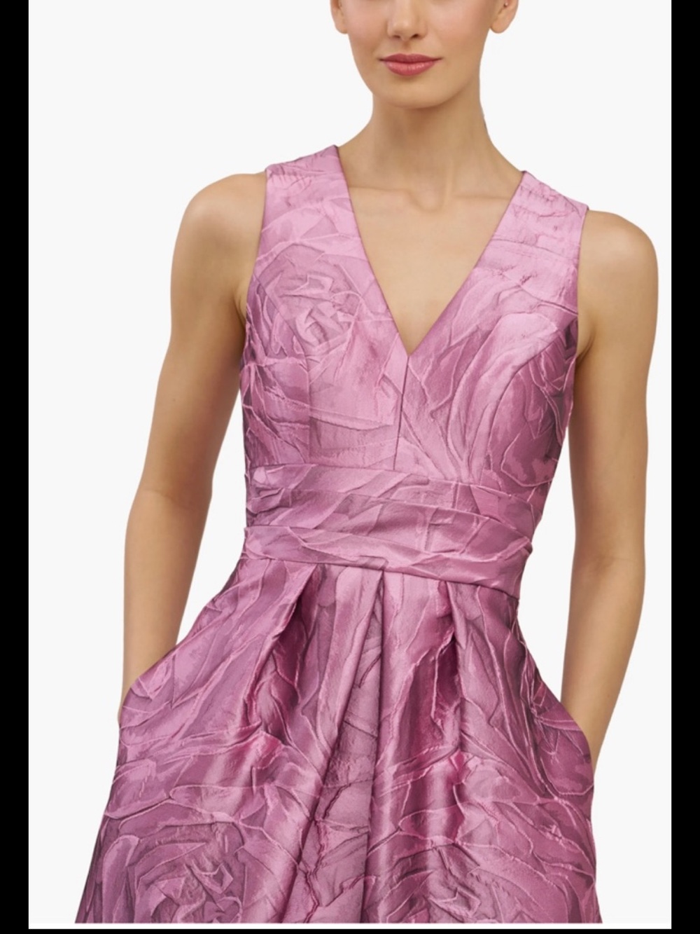 Kay Unger Mauve Pink Rose Jacquard V-Neck Maxi Gown, sz 12, new - Picture 5 of 13